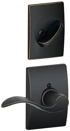 Schlage F59ACC716CENRH Aged Bronze F Series Accent With Century Rose Interior Active Handleset Trim - Inside Trim, Deadbolt, Thumbturn, Latches, Screws & Strike of F60. Order F58 for Complete Handleset ANSI A156.2 Grade 2 Square, Round, or Drive-In L