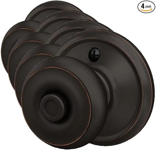 SCHLAGE F40 GEO 716 Georgian Door Knob, Bed & Bath Privacy Lock, Aged Bronze (Pack of 4)