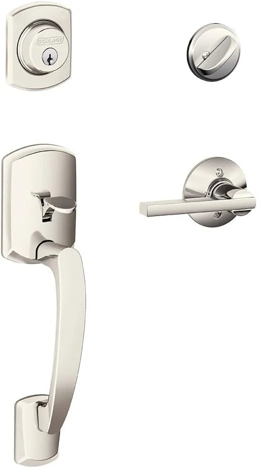 Schlage Lock Company Greenwich Single Cylinder Handleset and Latitude Lever, Polished Nickel (F60 GRW 618 LAT)