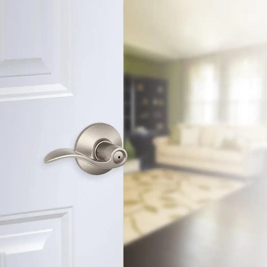 SCHLAGE Accent Bed/Bath Privacy Door Handle with Lock, Satin Nickel