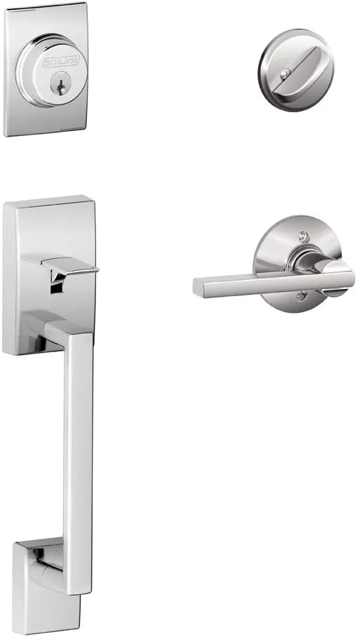 SCHLAGE F60 CEN 625 LAT Century Single Cylinder Handle Set and Latitude Lever, Bright Chrome