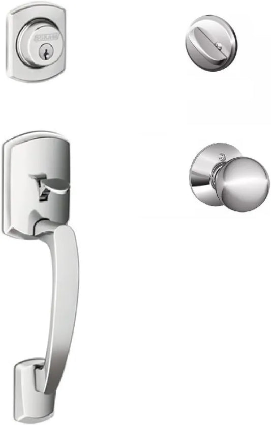 Schlage F60GRW625ORB Greenwich Active Door Handleset with Orbit Interior, Polished Chrome