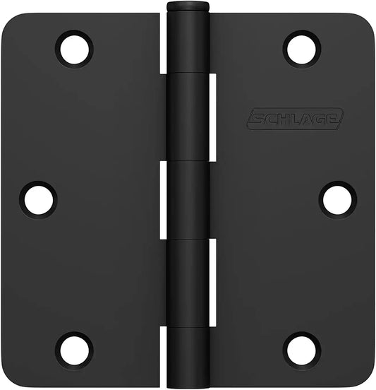 Schlage 3.5" Door Hinge with 1/4" Radius Round Corner in Matte Black (3-Pack)