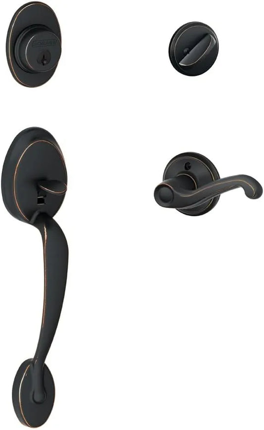 SCHLAGE Plymouth Single Cylinder Handleset and Right Hand Flair Lever, Aged Bronze (F60 PLY 716 FLA RH)