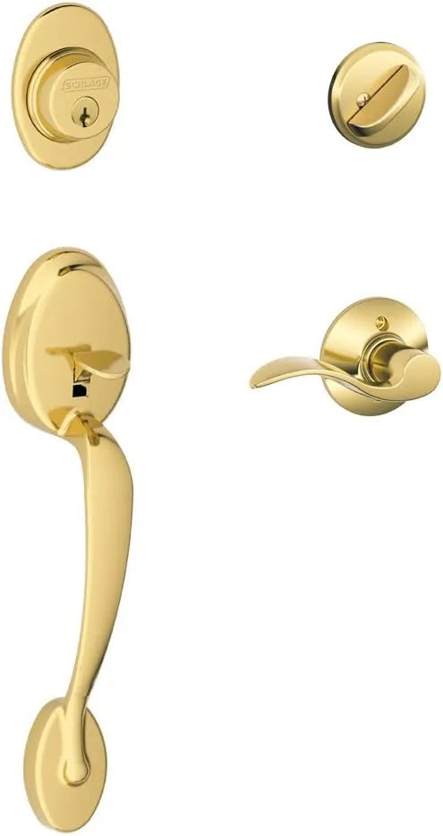 Schlage Plymouth F60VPLY/ACC505 Accent Door Handle Set, C5 Key, Die Cast Zinc, Bright Brass