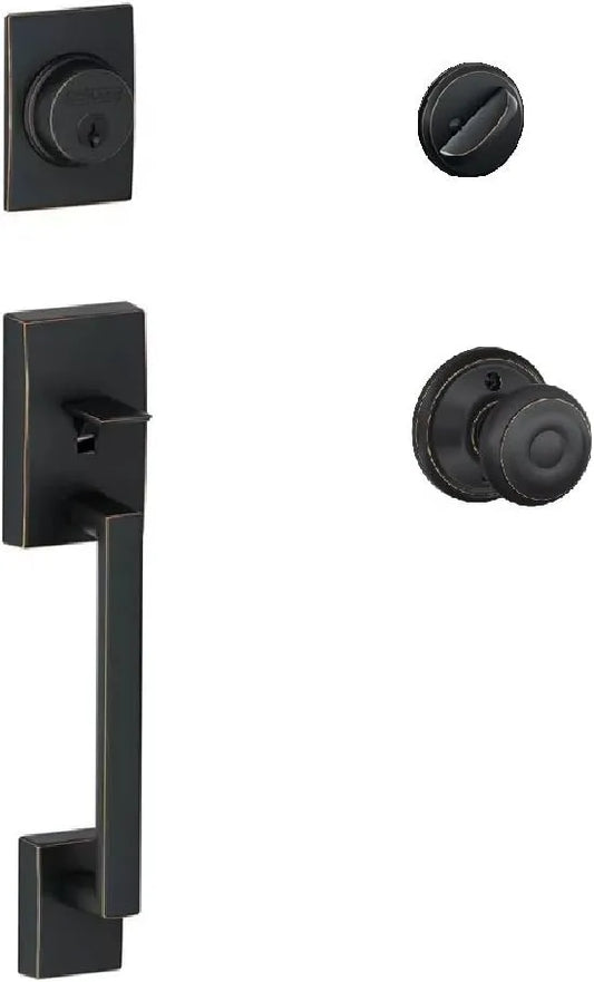 Schlage Lock Company F60CEN716GEO Schlage Century Active Door Handle Set with Georgian Interior, Aged Bronze