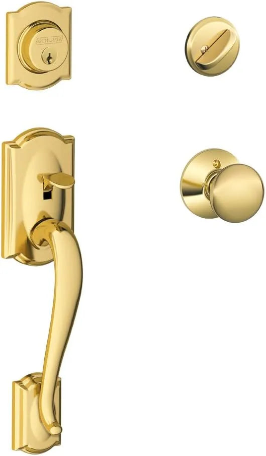 SCHLAGE Camelot Single Cylinder Handleset and Plymouth Knob, Bright Brass (F60 CAM 605 PLY)