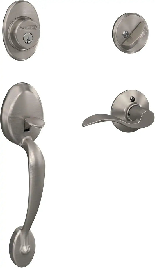 Schlage F60 V PLY 619 ACC Plymouth Front Entry Handleset with Accent Lever, Deadbolt Keyed 1 Side, Satin Nickel
