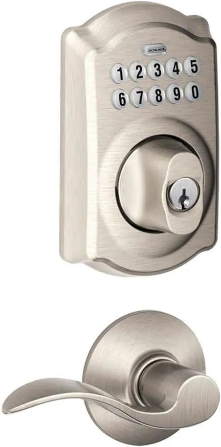 Schlage FBE365 Schlage V CAM 619 ACC Camelot Satin Nickel Keypad Combo Pack with Accent Lever
