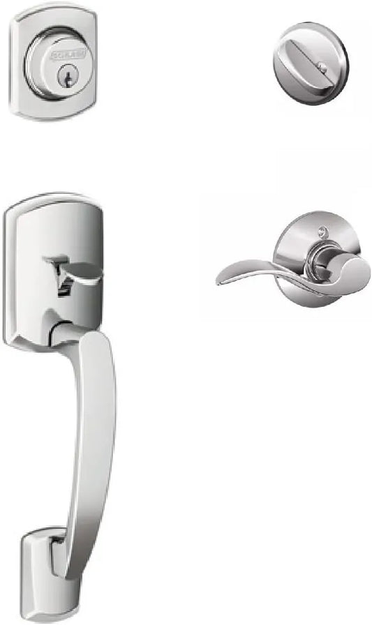 Schlage F60GRW625ACC(RH) Greenwich Active Door Handleset with Accent Right Hand Interior, Polished Chrome