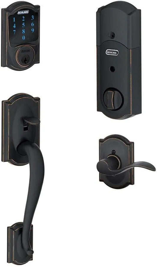 SCHLAGE Z-Wave Connect Camelot Touchscreen Deadbolt with Built-In Alarm, Works with Amazon Alexa via Wink, Aged Bronze, FE469NX ACC 716 CAM LH