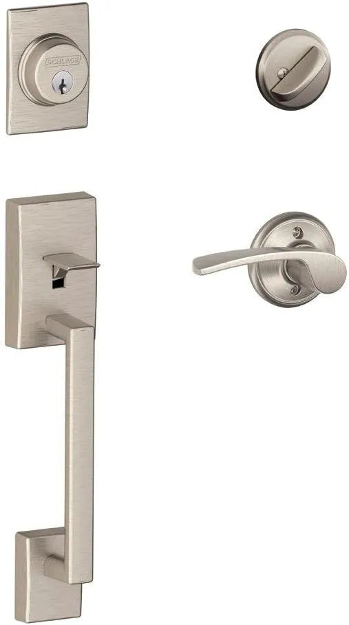 Schlage Century Satin Nickel Single Cylinder Door Handleset with Right Handed Merano Handle F60 CEN 619 MER RH