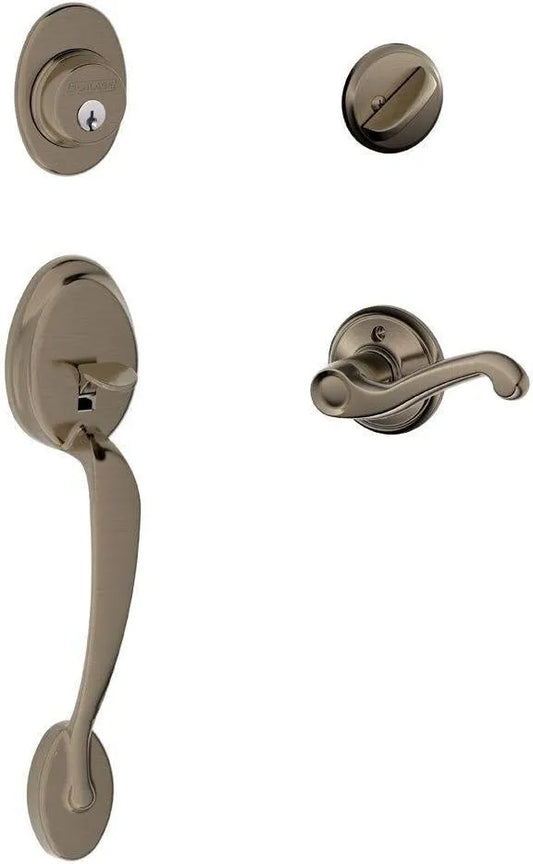 Schlage Lock Company F60 PLY 620 FLA LH Ingersoll-Rand Plymouth Handleset with Flair Interior Lever Left Hand Antique Pewter
