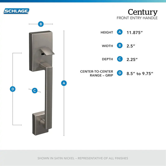SCHLAGE Century Lower Half Entry Handleset, Latitude Lever, Satin Nickel