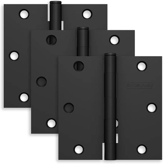 Schlage 3.5" Door Hinge with Square Corner in Matte Black (3-Pack)