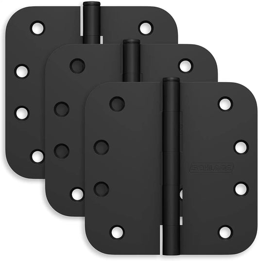 Schlage 4" Door Hinge with 5/8" Radius Round Corner in Matte Black (3-Pack)