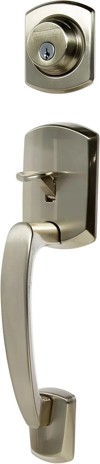 Schlage F60GRW619GEO Greenwich Active Door Handleset with Georgian Interior, Satin Nickel