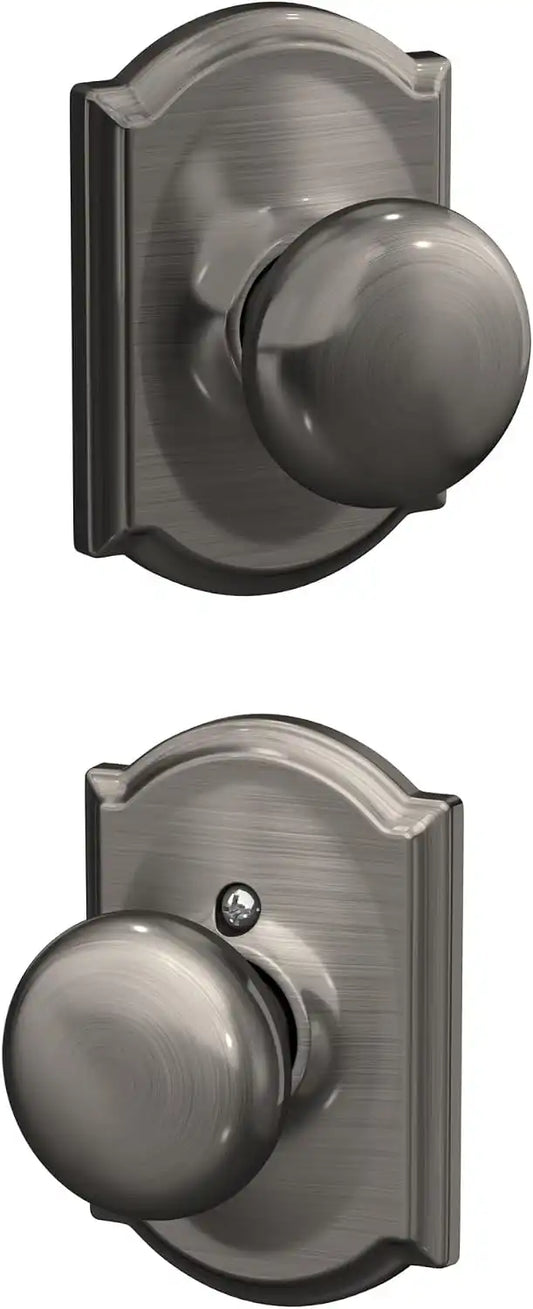 Schlage F10 PLY 620 CAM Camelot Collection Plymouth Passage Knob, Antique Pewter