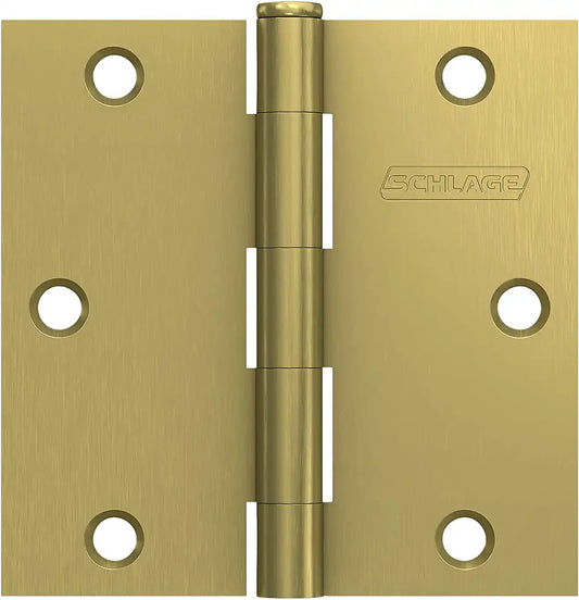 Schlage 3.5" Door Hinge with Square Corner in Satin Brass (3-Pack)