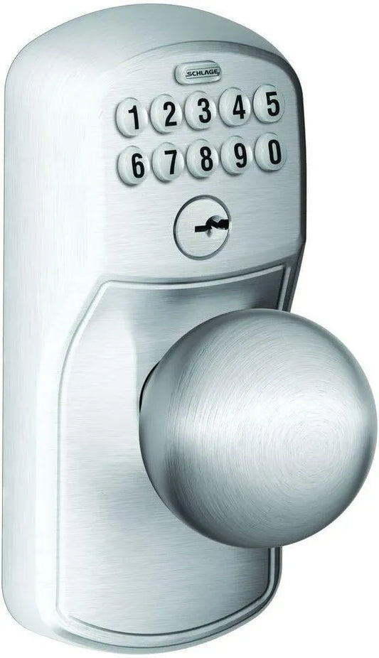 Schlage FE595CS V PLY 626 ORB Plymouth Commercial Keypad Entry with Flex-Lock and Orbit Knob, Satin Chrome