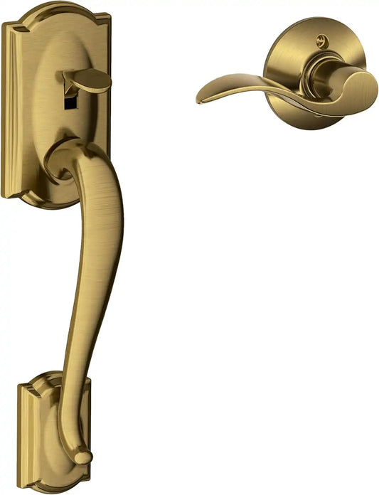 SCHLAGE Camelot Entry Handleset, Right Hand Accent Lever, Antique Brass