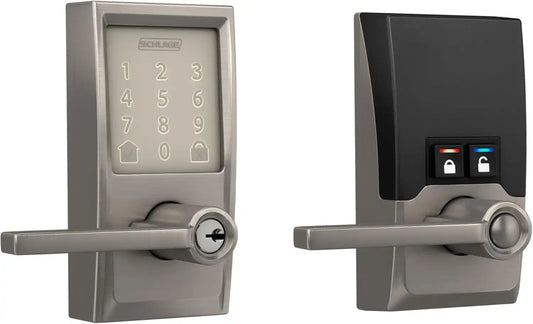 Schlage Encode Smart WiFi Lock, Lever Handle, Camelot Trim, Satin Nickel