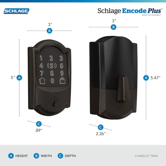 Schlage Encode Plus Smart WiFi Deadbolt Lock, Tap to Unlock, Aged Bronze
