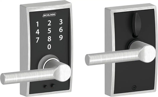 Schlage Touch Electronic Lock, Lever Handle, Century Trim, Satin Chrome