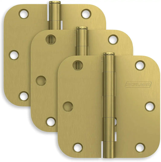 Schlage 3.5" Door Hinge with 5/8" Radius Round Corner in Satin Brass (3-Pack)