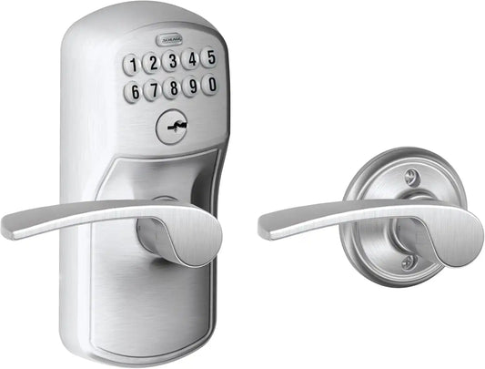 Schlage Electronic Keypad Lock, Lever Handle, Plymouth Trim, Satin Chrome