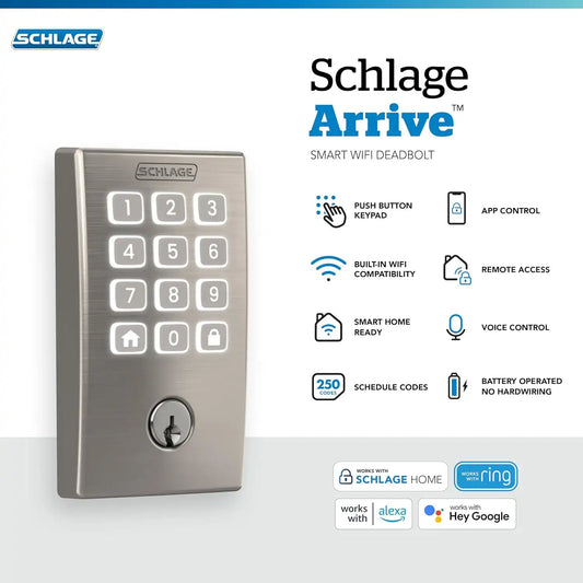 Schlage Arrive Smart WiFi Deadbolt Lock with Century Trim, Satin Nickel