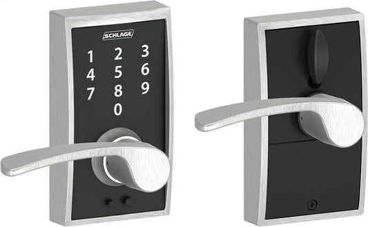 Schlage Touch Electronic Lock, Lever Handle, Century Trim, Satin Chrome