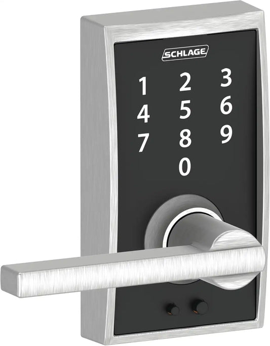 Schlage Touch Electronic Lock, Lever Handle, Century Trim, Satin Chrome