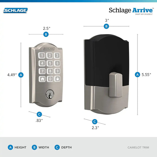 Schlage Arrive Smart WiFi Deadbolt Lock with Camelot Trim, Satin Nickel