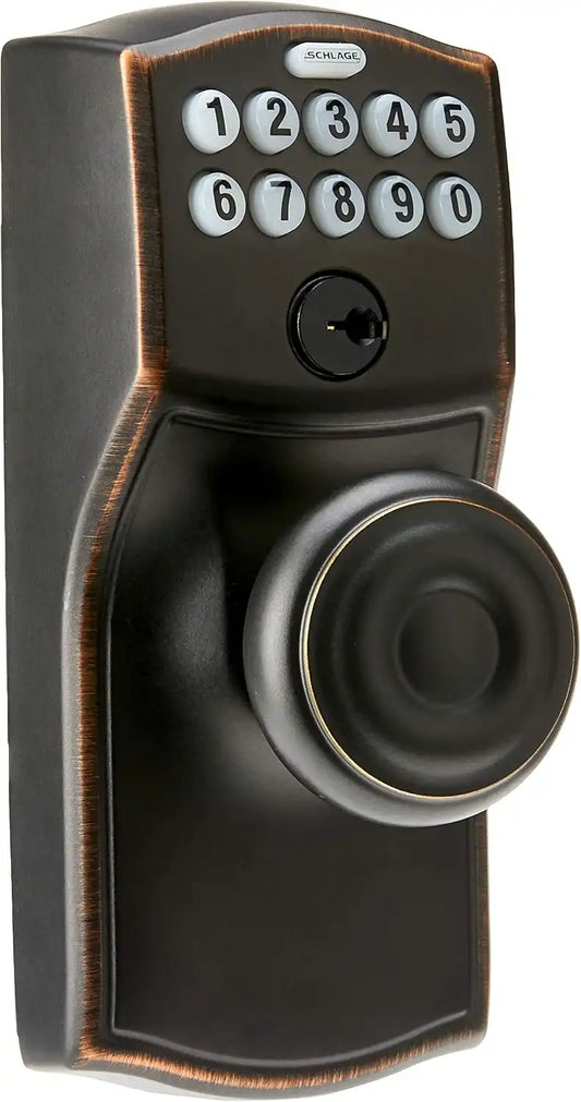 SCHLAGE FE595 CAM 716 16-211 10-063 Camelot by Georgian Keypad Knob with Flex Lock, Aged Bronze