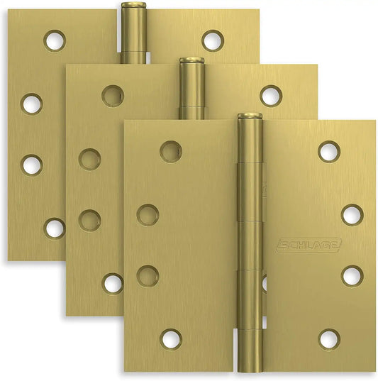 Schlage 4" Door Hinge with Square Corner in Satin Brass (3-Pack)