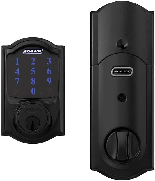 SCHLAGE BE469ZP CAM 622 Connect Smart Deadbolt with alarm with Camelot Trim in Matte Black, Z-Wave Plus enabled