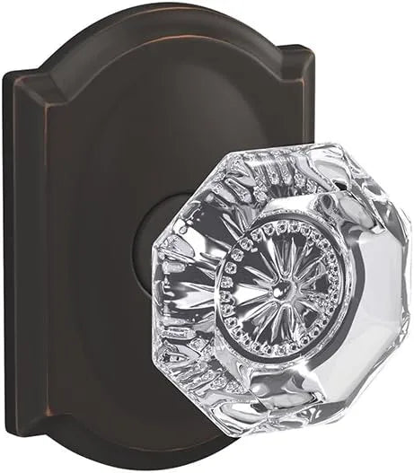 Schlage Custom FC21 ALX 716 CAM Alexandria Glass Knob with Camelot Trim Hall-Closet and Bed-Bath Lock, Aged Bronze