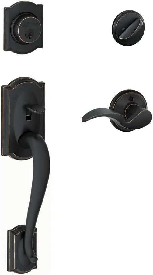 Schlage Camelot Single Cylinder Handleset and Avanti Lever, Aged Bronze (F60 V CAM 716 AVA)