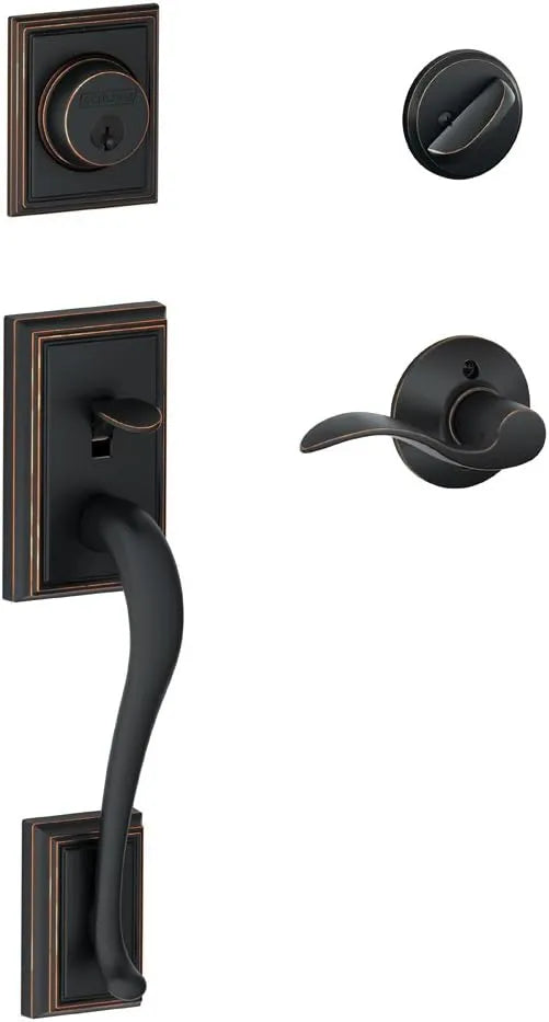 SCHLAGE Addison Single Cylinder Handleset and Right Hand Accent Lever, Aged Bronze (F60 ADD 716 Acc RH)
