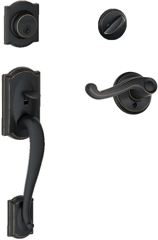 Schlage F60CAM716ACC(LH) Camelot Active Door Handleset with Accent Left Hand Interior, Aged Bronze