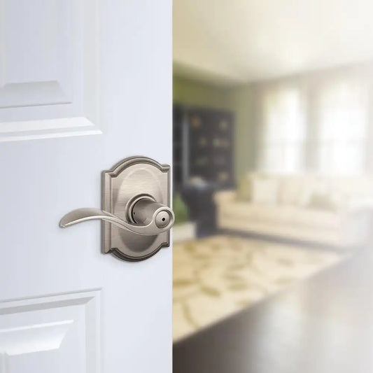 SCHLAGE Accent Bed/Bath Privacy Door Handle with Lock, Satin Nickel