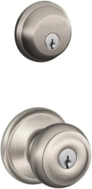 Schlage Deadbolt & Door Knob Set, Georgian Knob, Satin Nickel