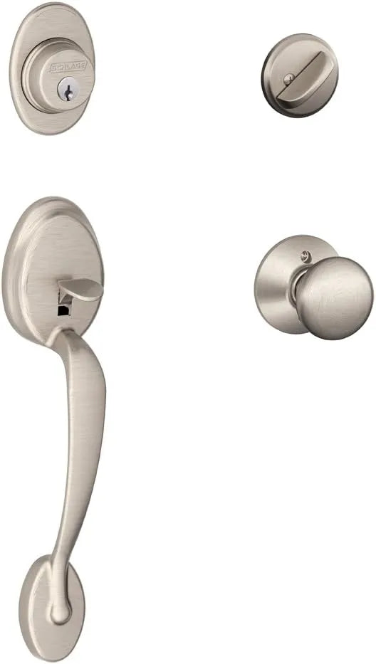 SCHLAGE Plymouth Single Cylinder Handleset and Plymouth Knob, Satin Nickel (F60 PLY 619)