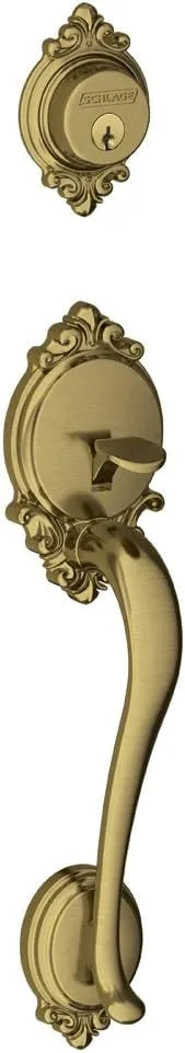Schlage F58BRK609 Brookshire Exterior Handleset with Deadbolt, Antique Brass (Exterior Half Only)