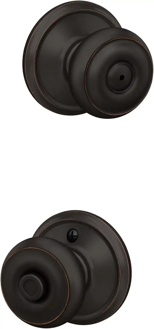 SCHLAGE F40 GEO 716 Georgian Door Knob, Bed & Bath Privacy Lock, Aged Bronze (Pack of 4)