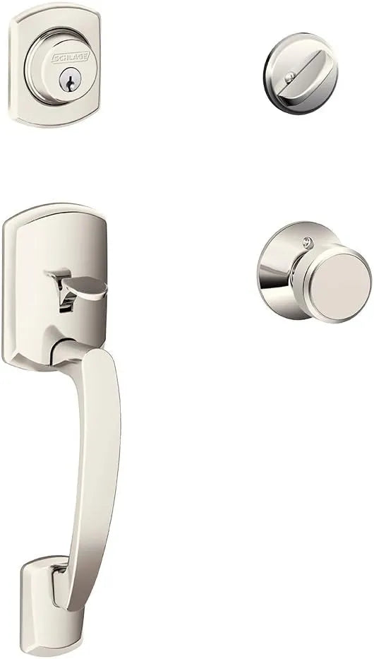 SCHLAGE Greenwich Single Cylinder Handleset and Bowery Knob, Polished Nickel (F60 GRW 618 BWE)