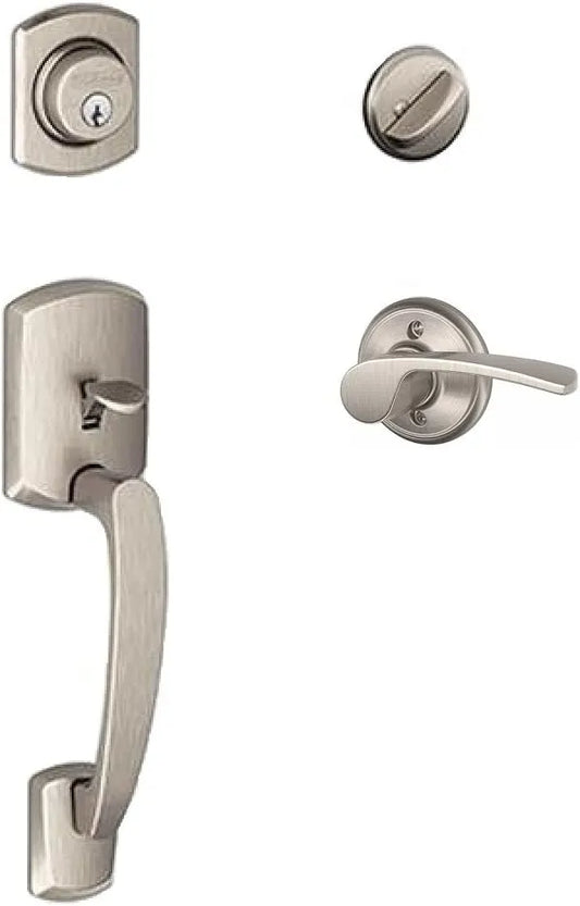 Schlage F60GRW619MER(RH) Greenwich Active Door Handleset with Merano Right Hand Interior, Satin Nickel