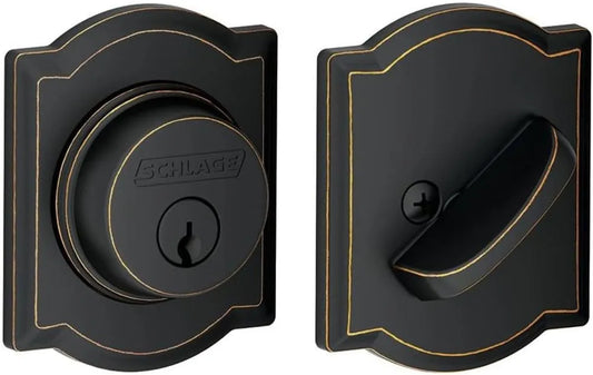 Schlage B60 N CAM 716 Deadbolt with Camelot Trim, Keyed 1 Side, Highest Residential Security, Aged Bronze