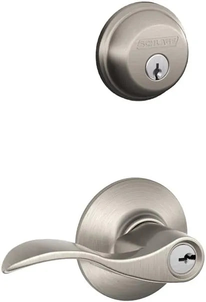 Schlage Deadbolt & Door Handle Set, Accent Lever, Satin Nickel